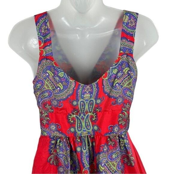 Silk Boho Dress Red Paisley Print Size 2 - Picture 8 of 12